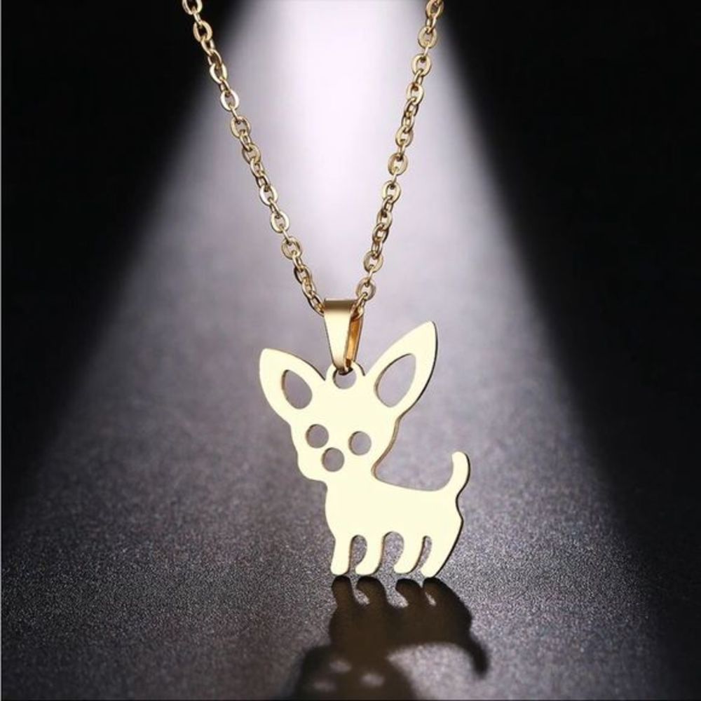 Gold Chihuahua Puppy Dog Necklace - Picture 1 of 2